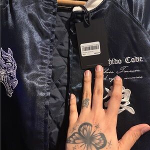 Wolves Clothing Bushido Code Navy Blue Satin Jacket